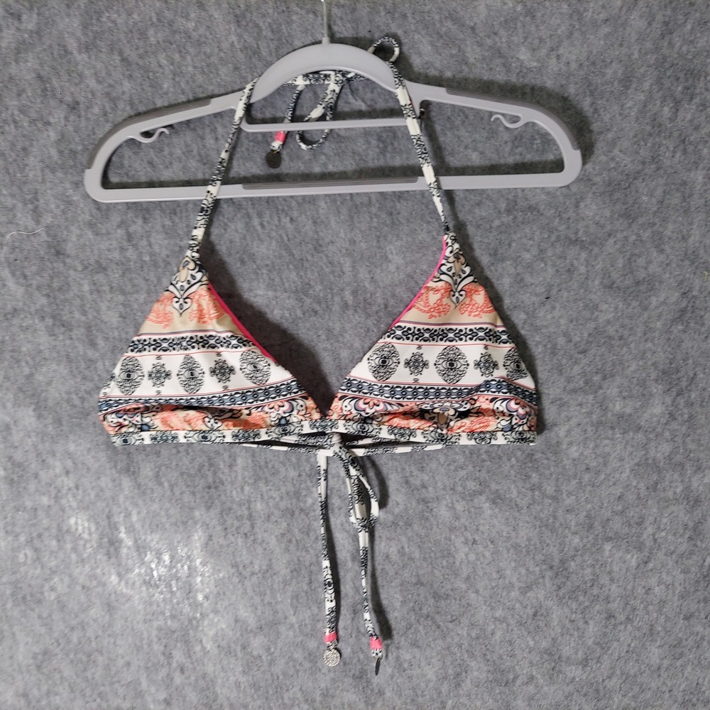 Becca Women Bikini Top Size M Multi Boho Paisley Medallion Halter Triangle Charm